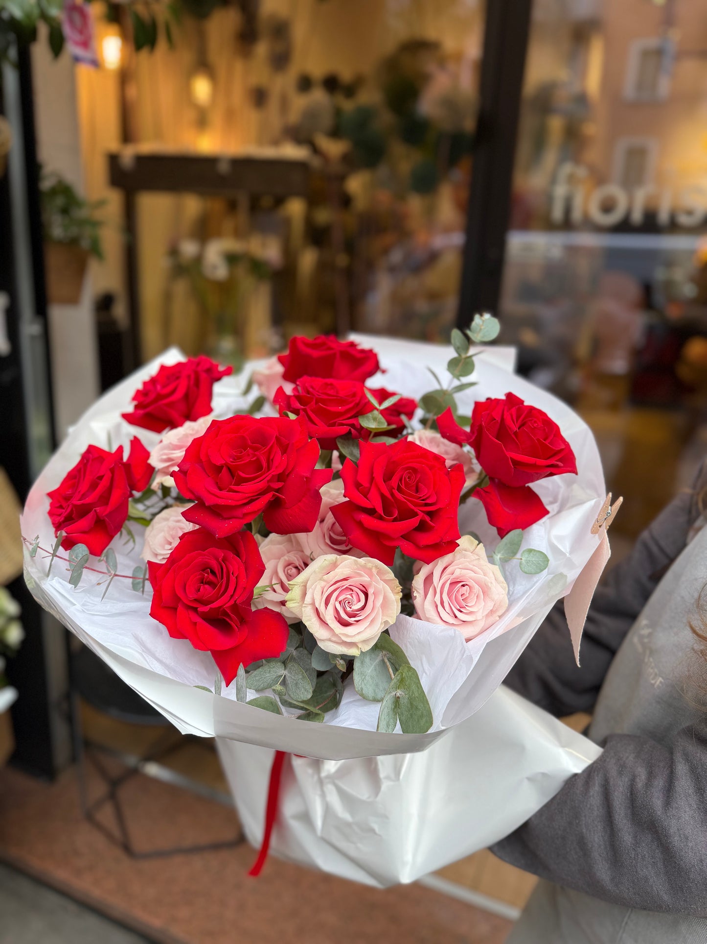Bouquet di 25 rose rosse e rosa