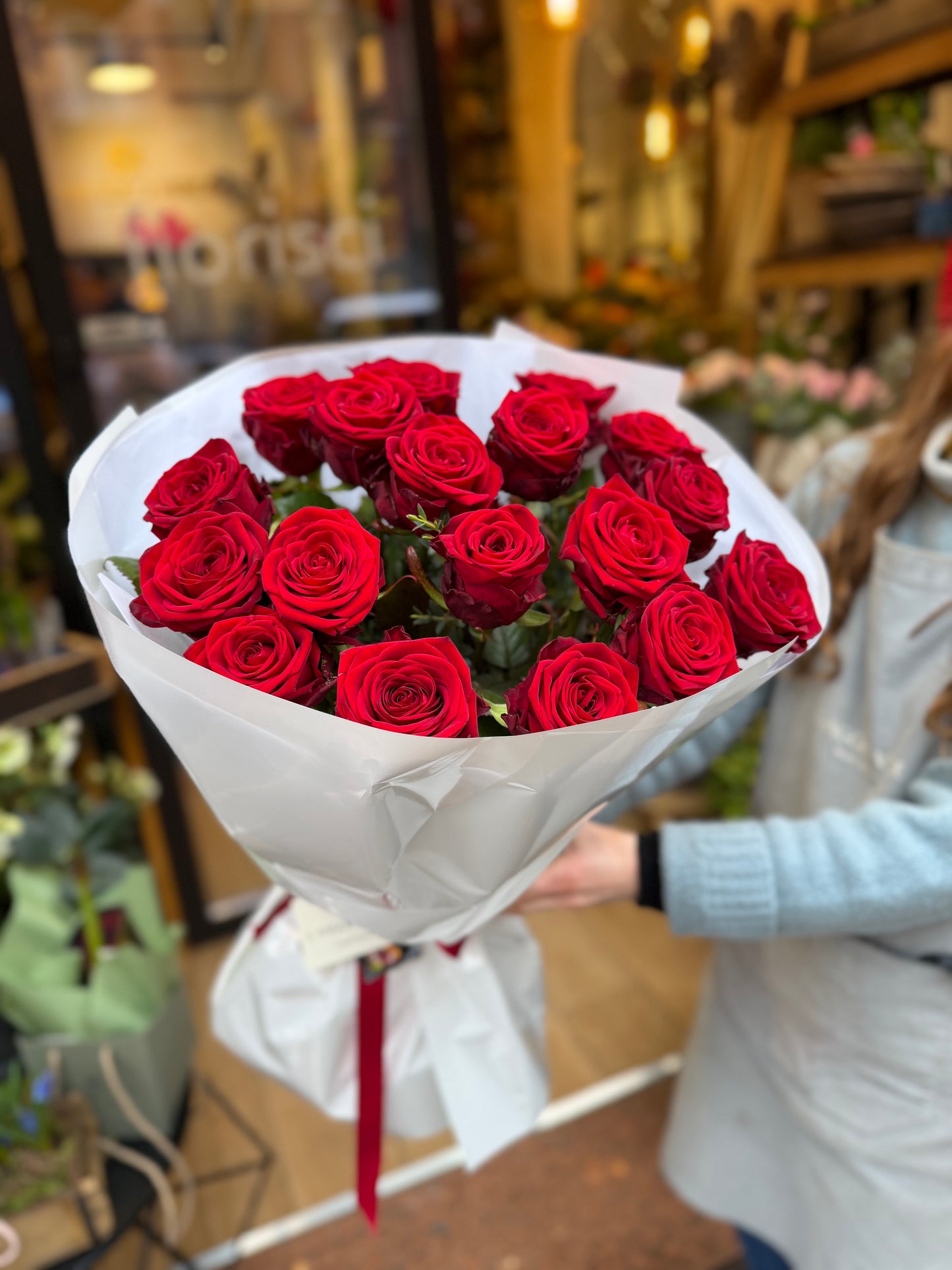 18 Rose rosse 80 cm