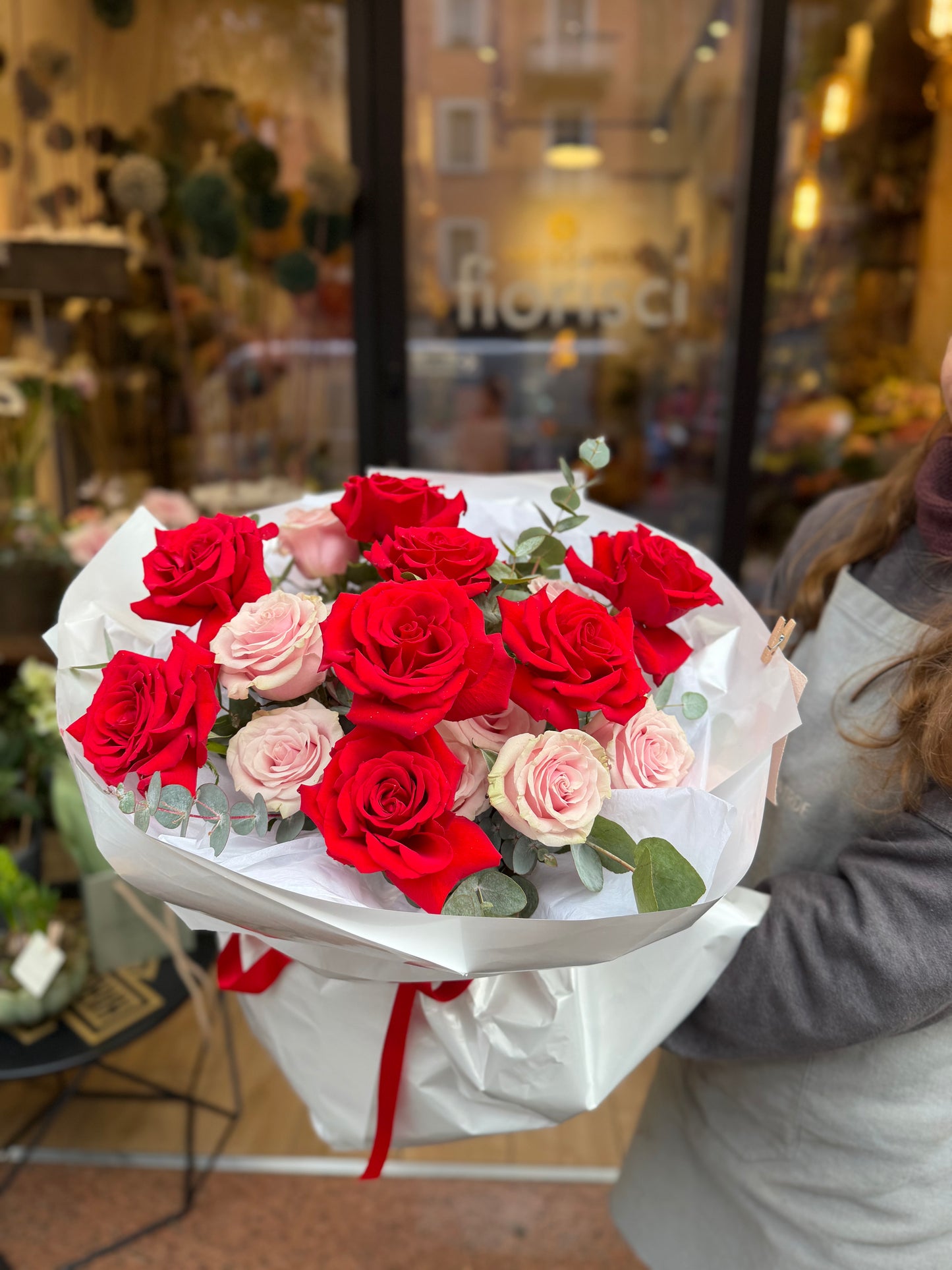 Bouquet di 25 rose rosse e rosa
